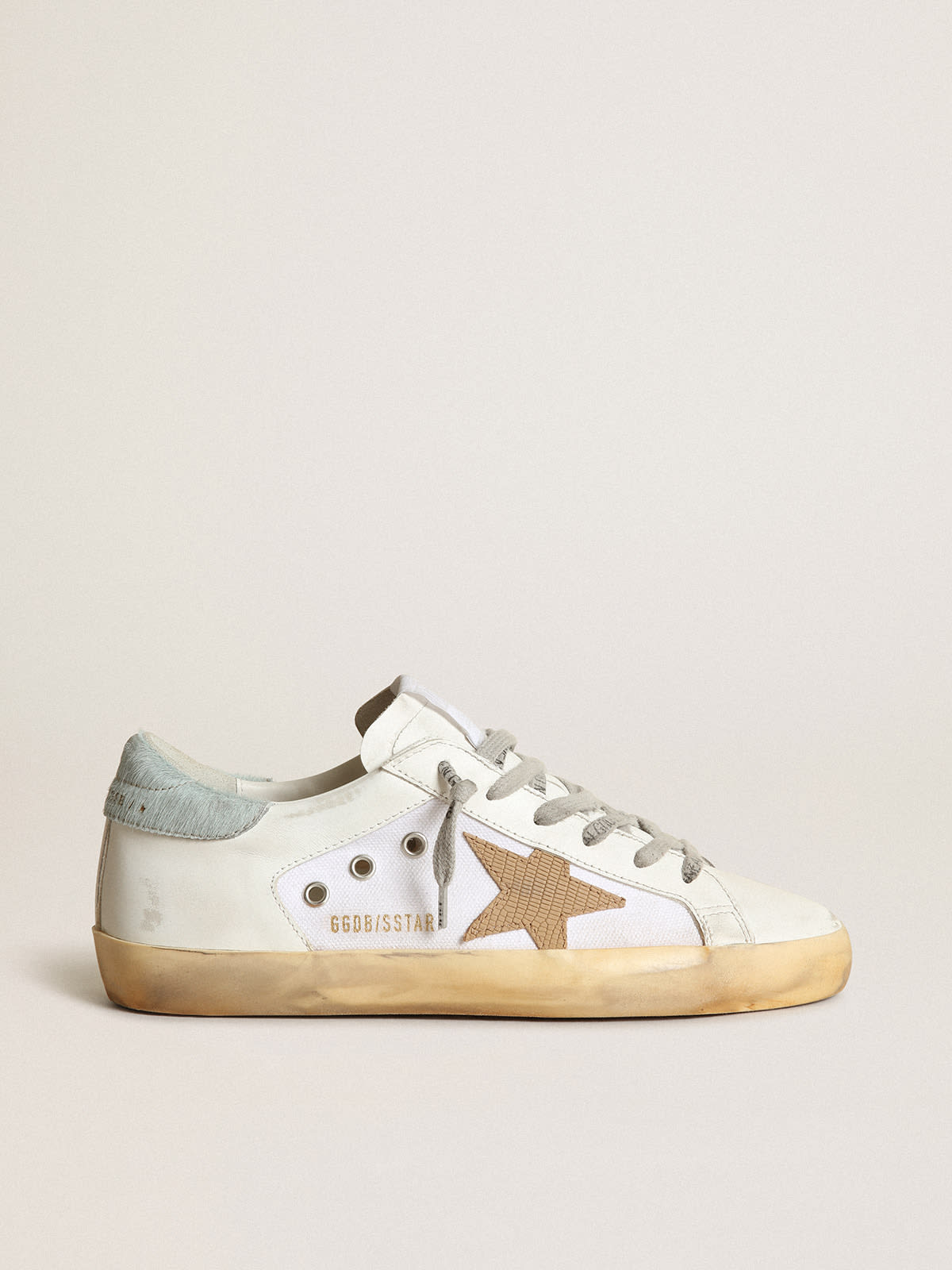 Golden Goose - Women's Super-Star LTD in white leather and canvas with brown star in 