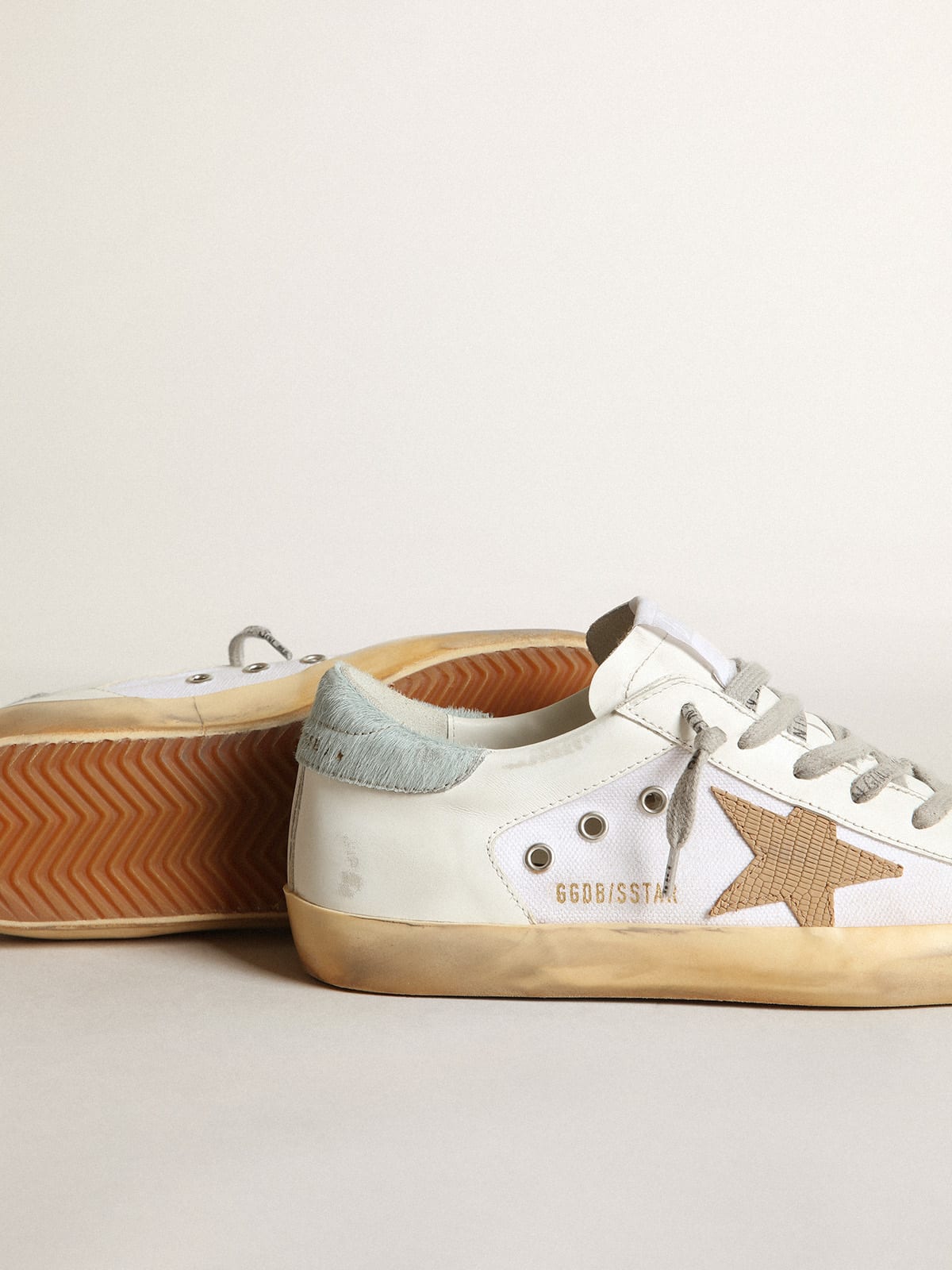 Golden Goose - Women's Super-Star LTD in white leather and canvas with brown star in 