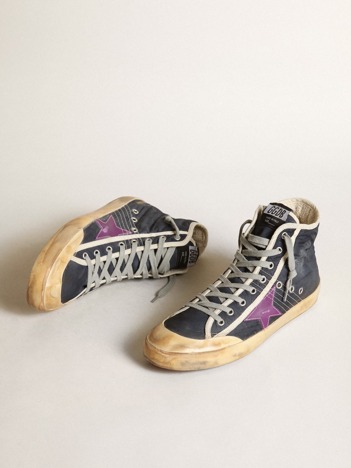 Golden Goose - Men's Francy Penstar in navy blue nylon with purple star in 