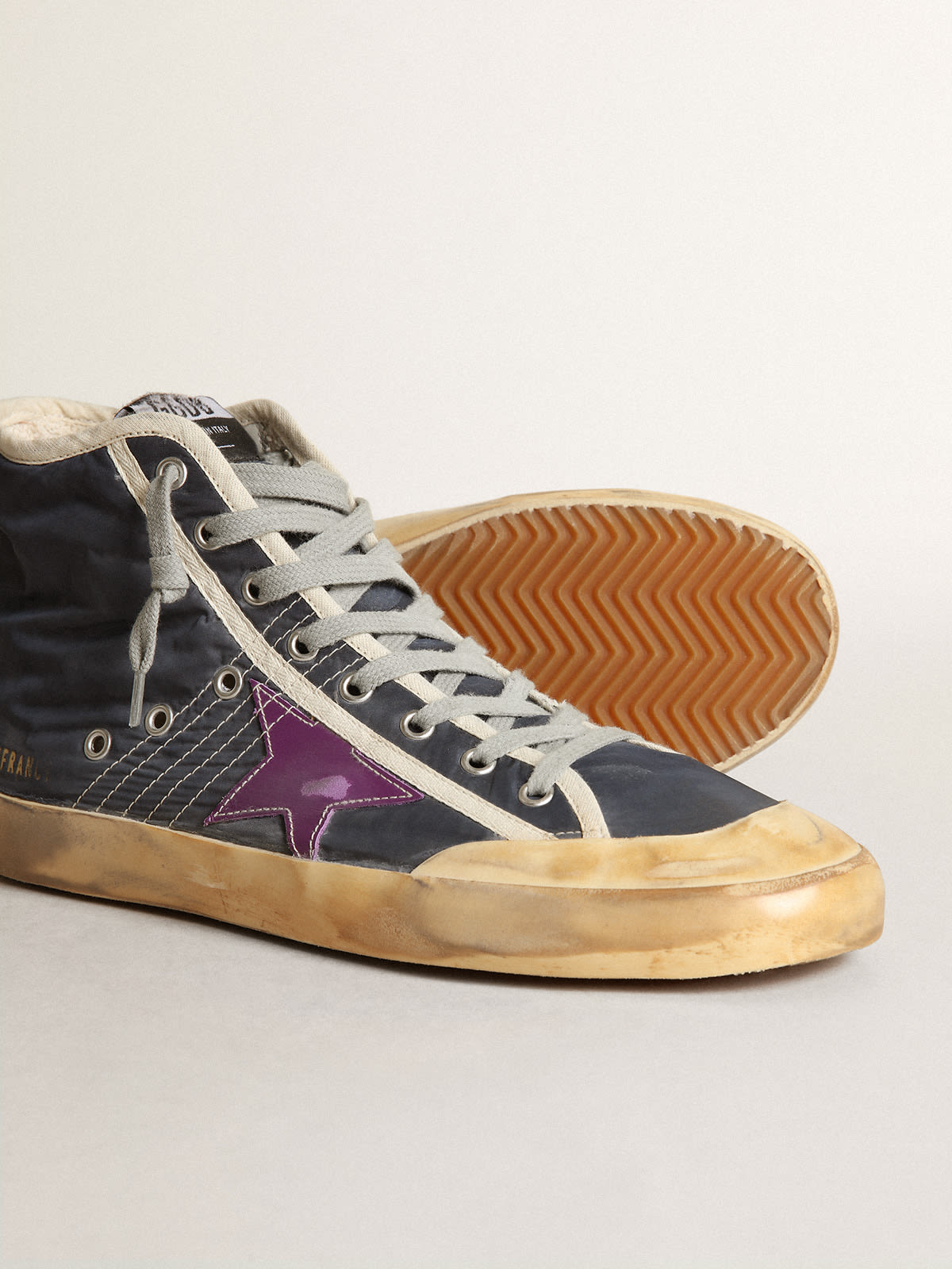 Golden Goose - Sneaker Francy Penstar in nylon blu navy con stella in pelle viola e talloncino in suede nero in 