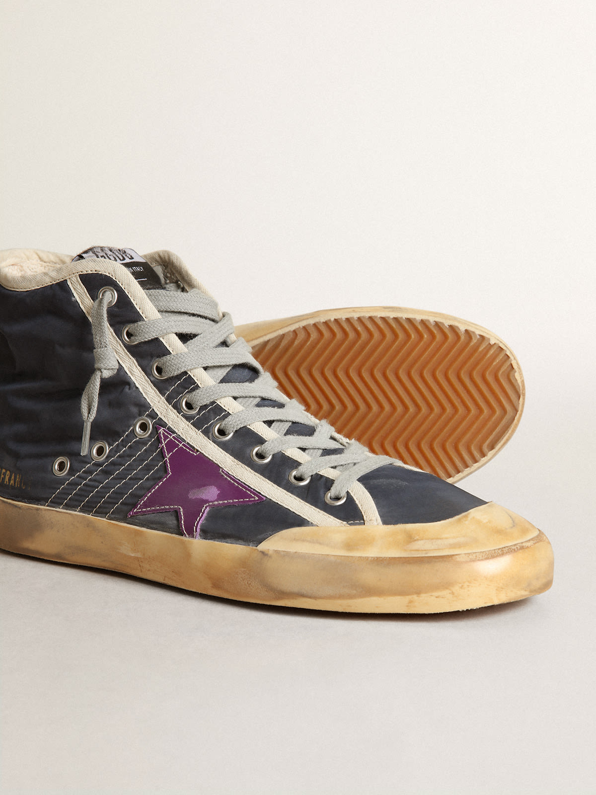 Golden Goose - Men's Francy Penstar in navy blue nylon with purple star in 