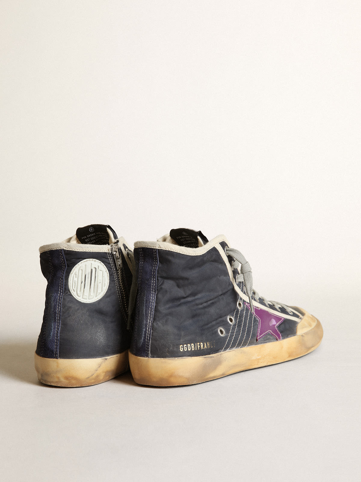 Golden Goose - Francy Penstar sneakers in navy-blue nylon with purple leather star and black suede heel tab in 