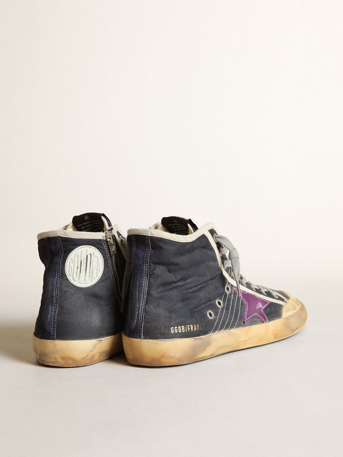 Golden Goose - Men's Francy Penstar in navy blue nylon with purple star in 