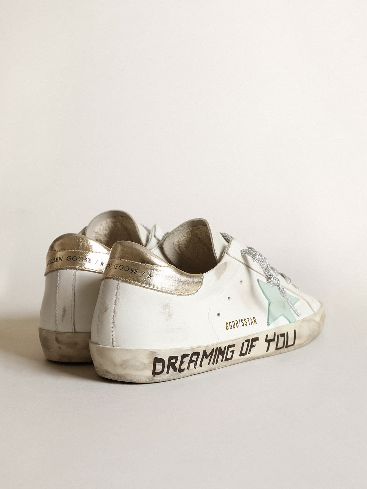 Golden Goose - Super-Star LTD with an aquamarine star and platinum heel tab in 