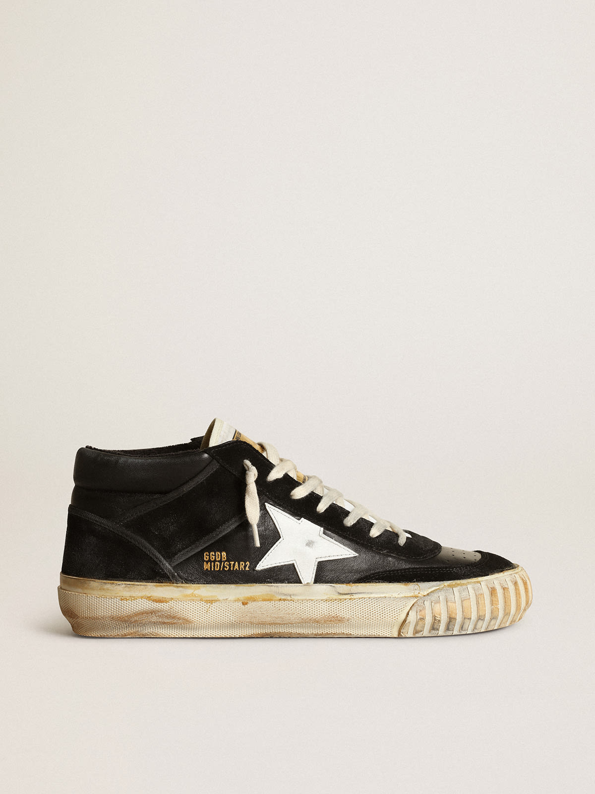 Golden Goose - Men’s Mid Star in black nappa and suede with white leather star in 