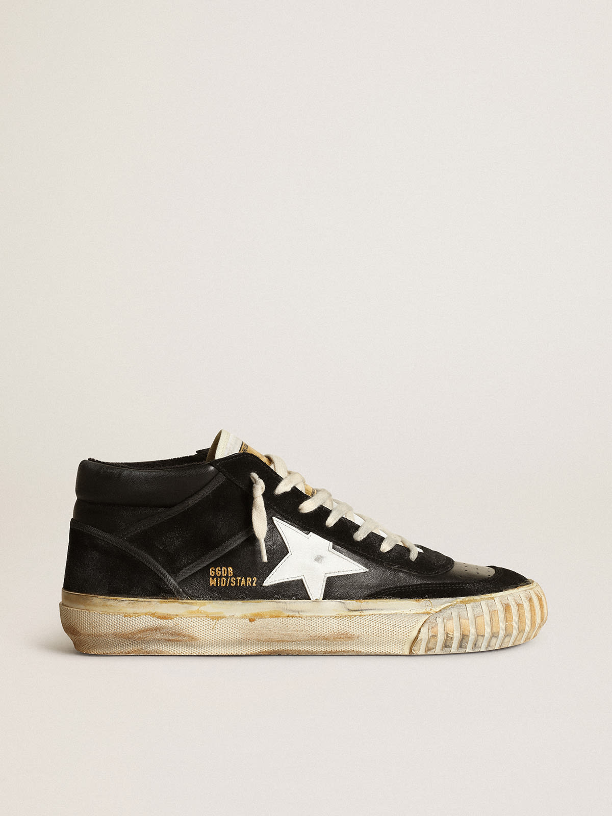 Mid Star homme en cuir nappa et daim noirs avec toile blanche