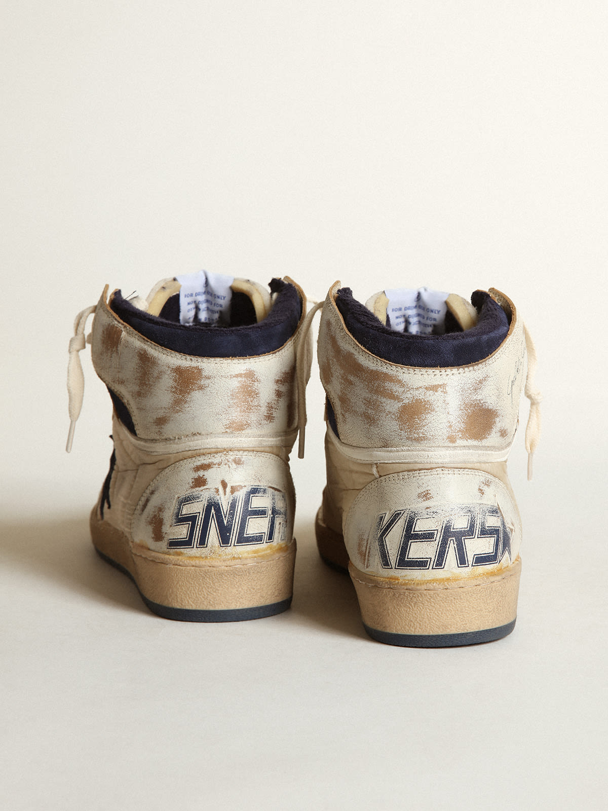 Golden Goose - Men’s Sky-Star sneakers in cream-colored nylon and white leather with dark blue suede star in 