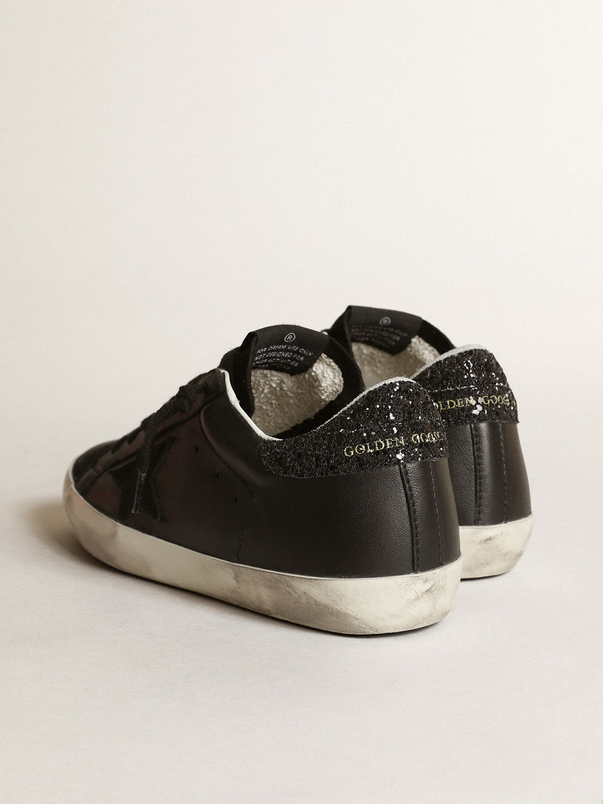 Golden Goose - Super-Star in black nappa with black star and glitter heel tab in 