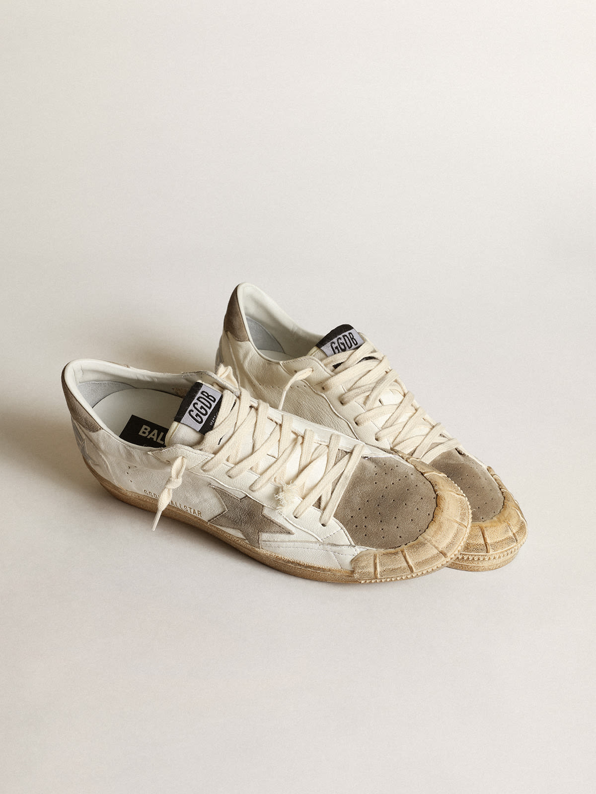 Golden Goose - Men's Ball Star LTD sneakers in white nappa leather with dove-gray suede star and heel tab in 