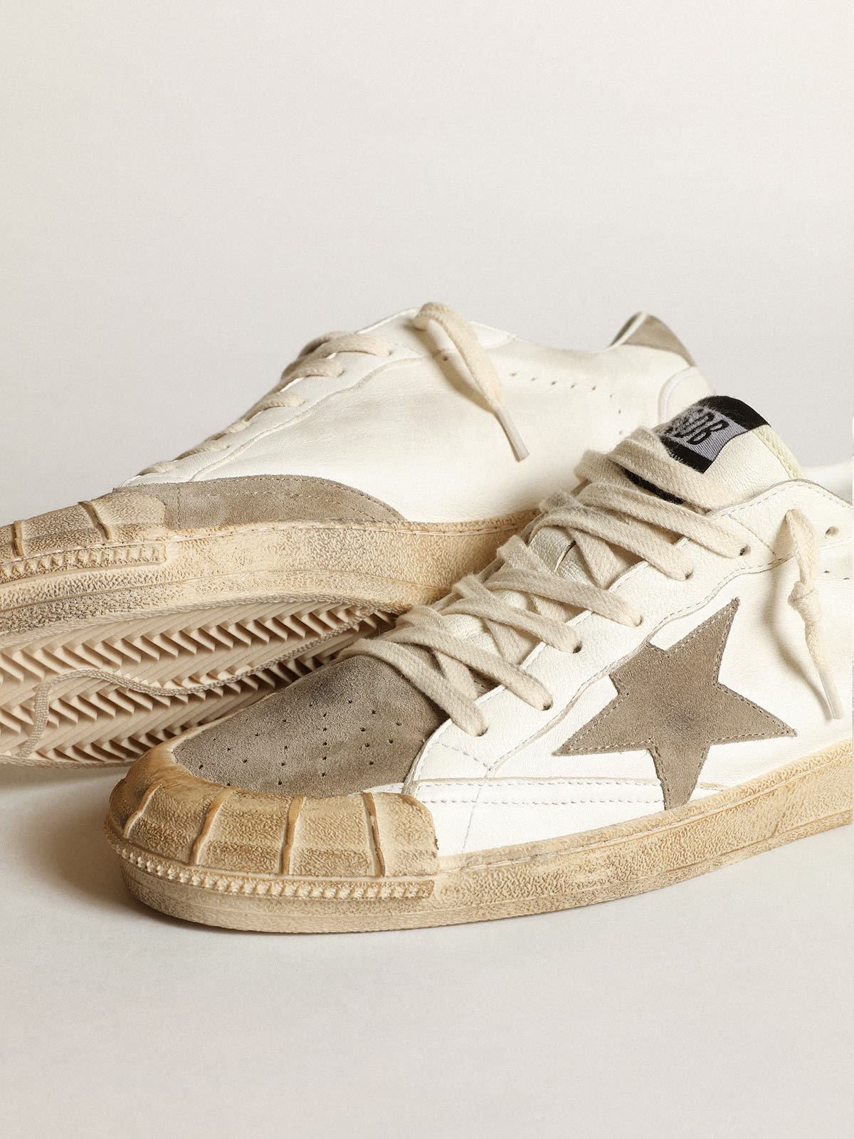 Men s Ball Star LTD sneakers in white nappa leather with dove gray suede star and heel tab