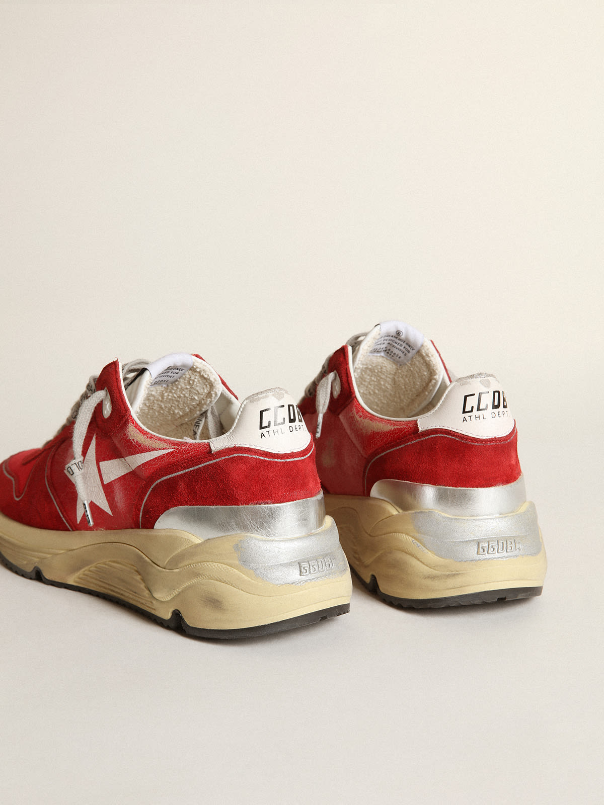 Golden Goose - Running Sole sneakers in red crackle leather with red suede inserts and screen-printed white star in 