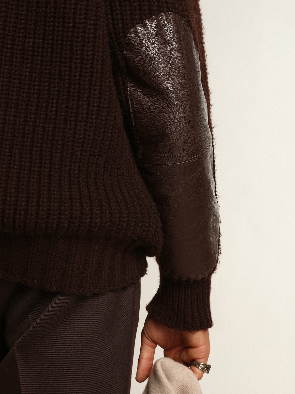 Men's sweater with hot sale leather shoulder patches