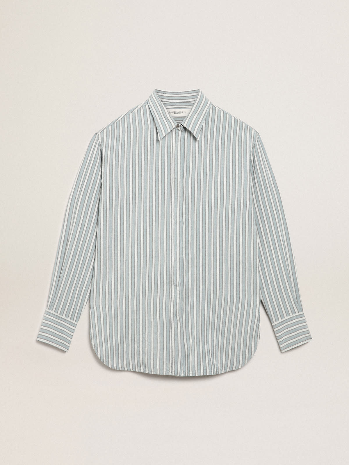 Journey Collection Women'S Boyfriend Shirt With Aqua Stripes | Golden Goose