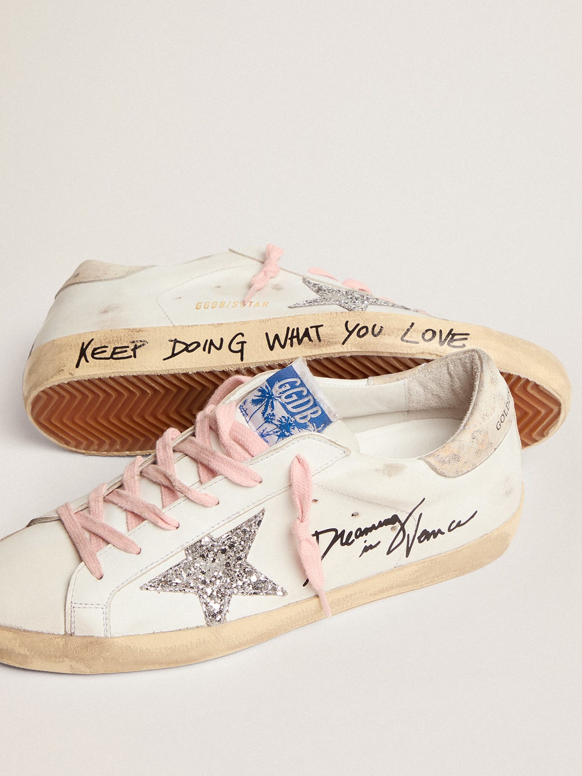 Golden Goose - Super-Star sneakers with silver glitter star and leopard-print leather heel tab in 