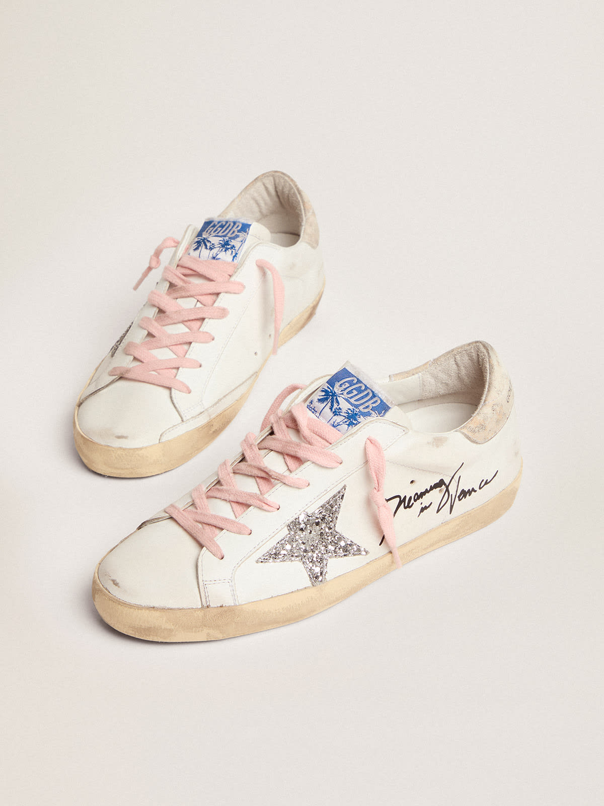 Golden Goose - Super-Star sneakers with silver glitter star and leopard-print leather heel tab in 