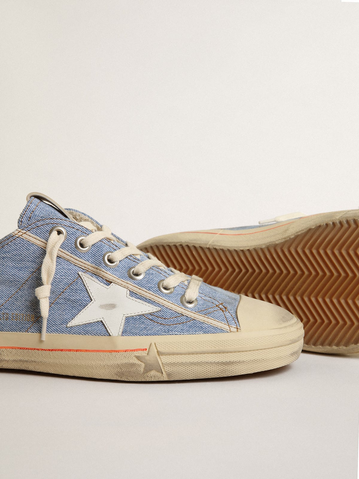 Men’s V-Star LTD in light-blue denim with a white leather star | Golden ...