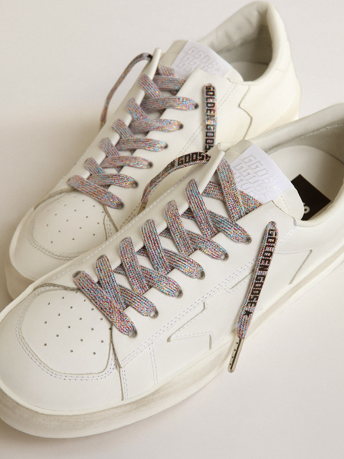 Golden Goose - Multicolor Lurex laces with contrasting black logo in 