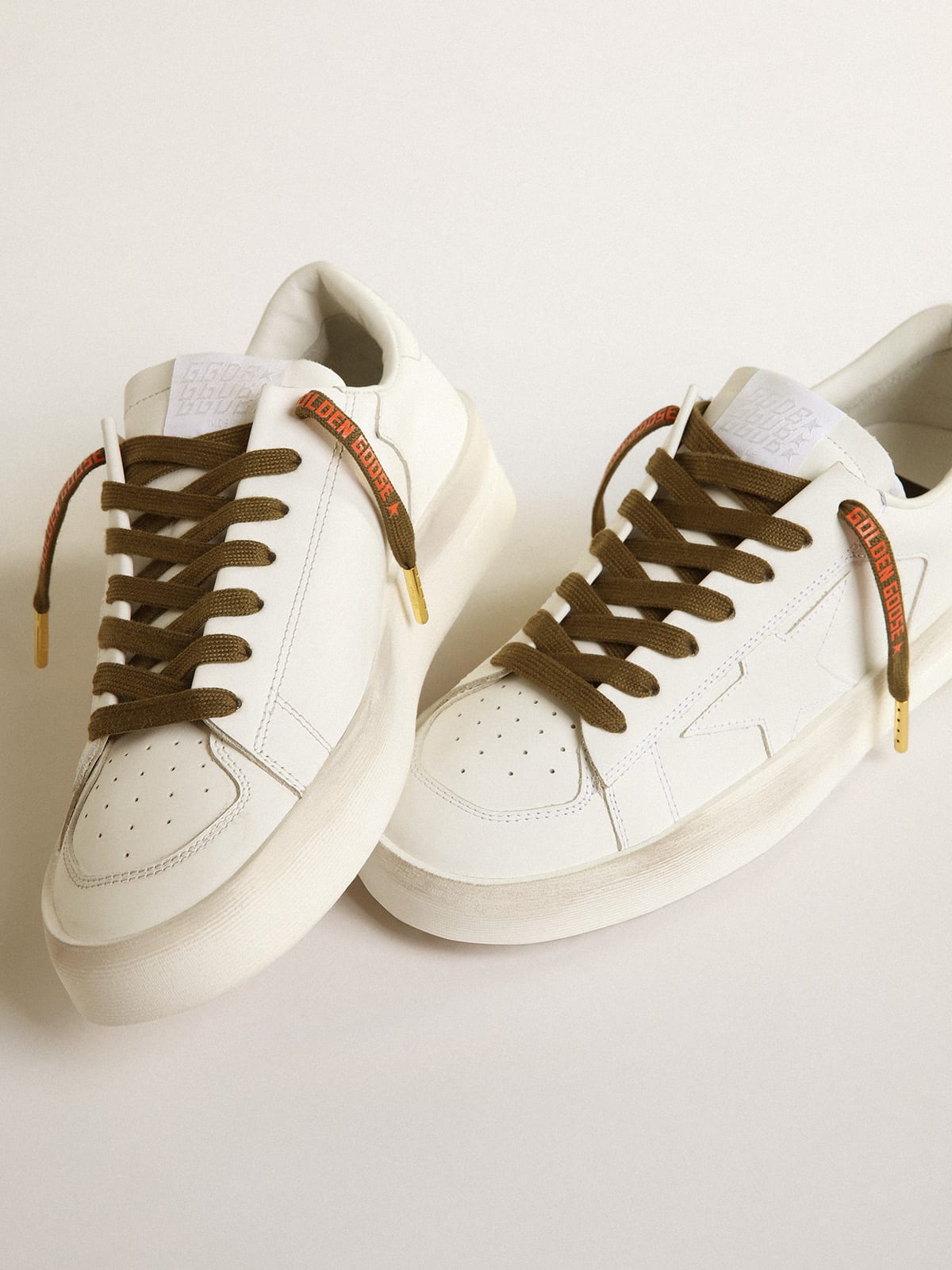 Golden Goose - Military-green cotton laces with contrasting orange logo in 