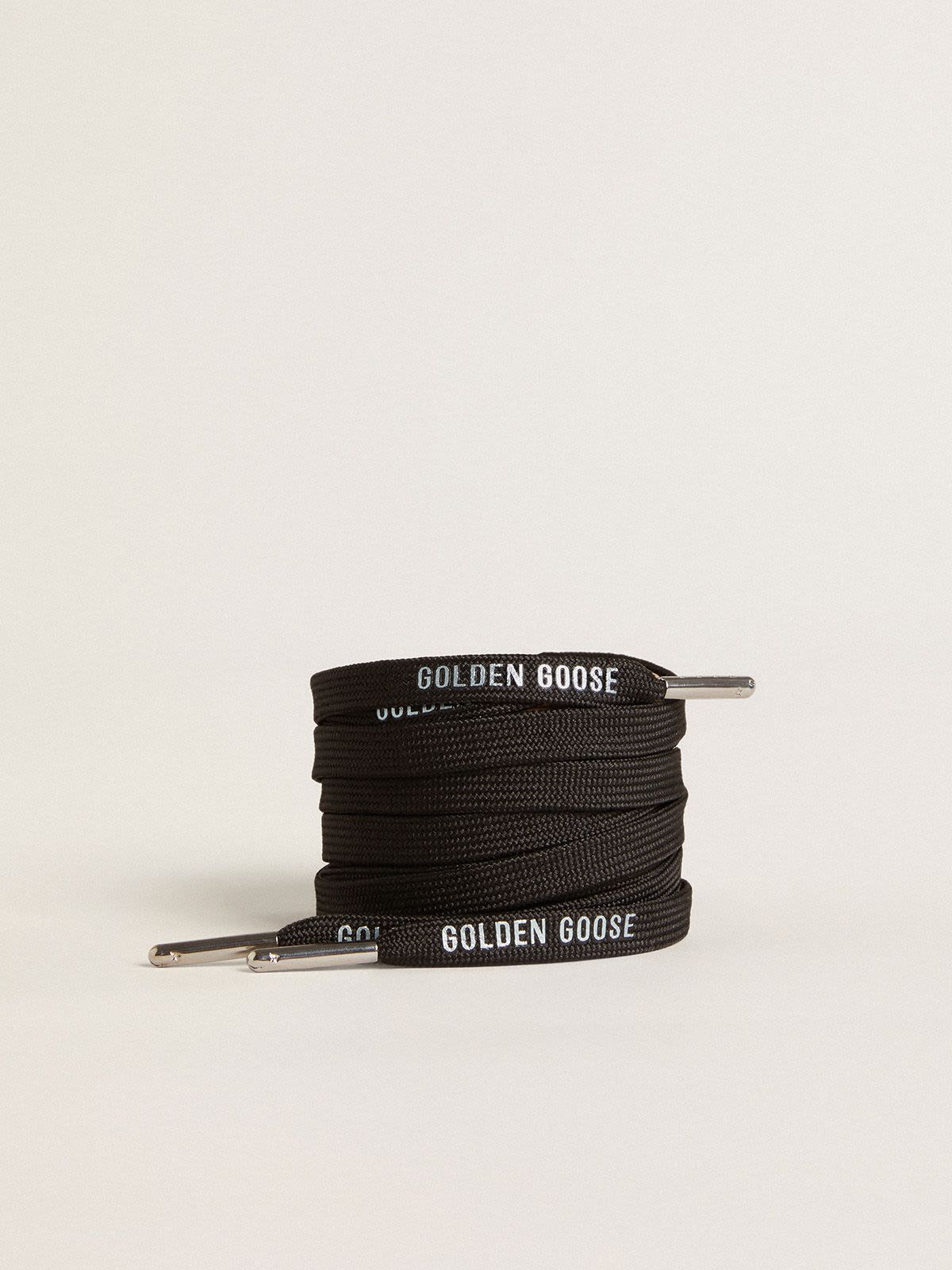 Golden Goose - Black cotton laces with contrasting silver-colored logo in 