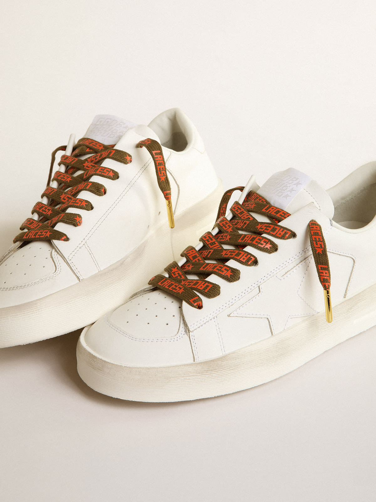 Golden Goose - Military-green laces with contrasting orange ‘Laces’ lettering in 