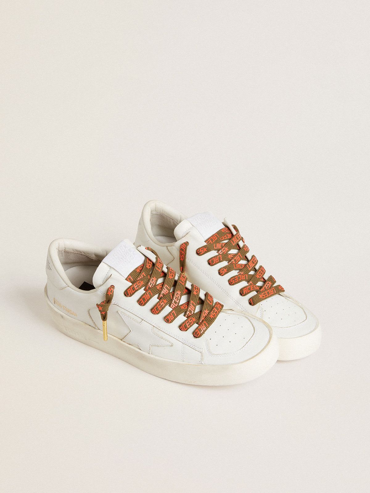 Golden Goose - Military-green laces with contrasting orange ‘Laces’ lettering in 