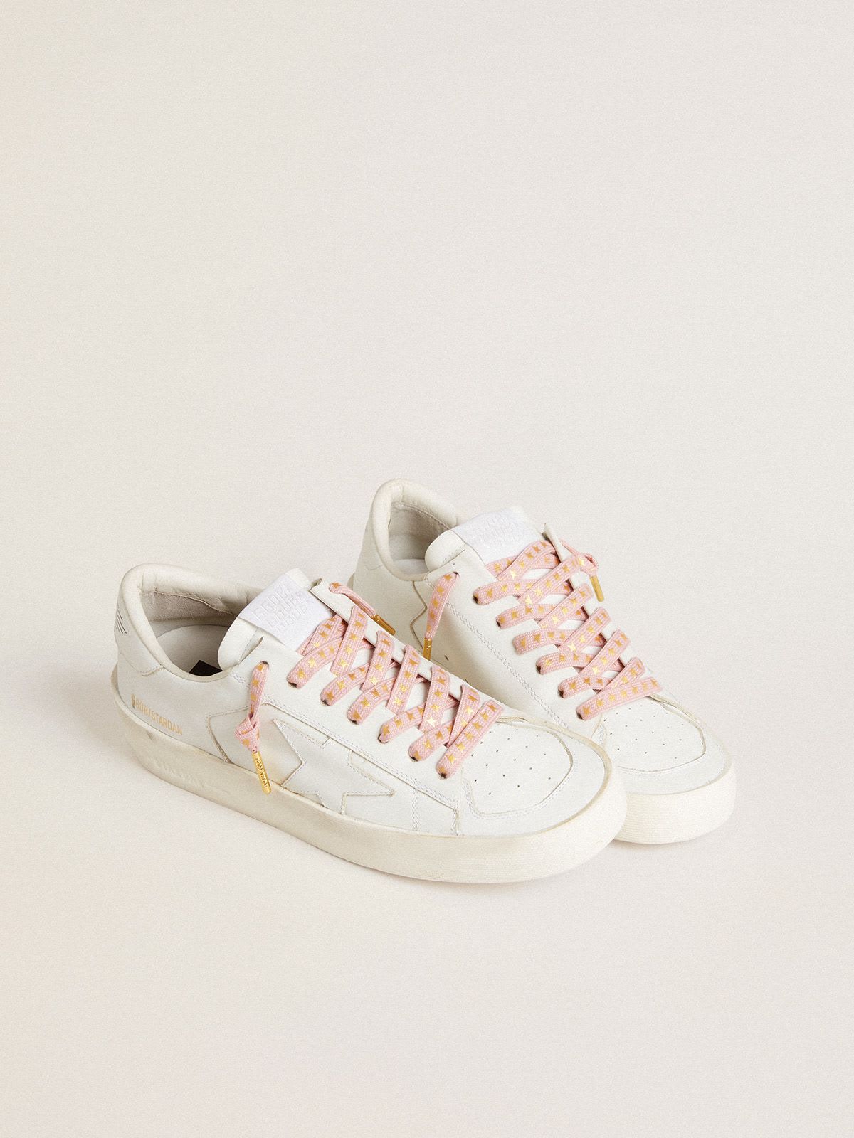 Lacets vieux rose avec toiles dor es contrast es Golden Goose