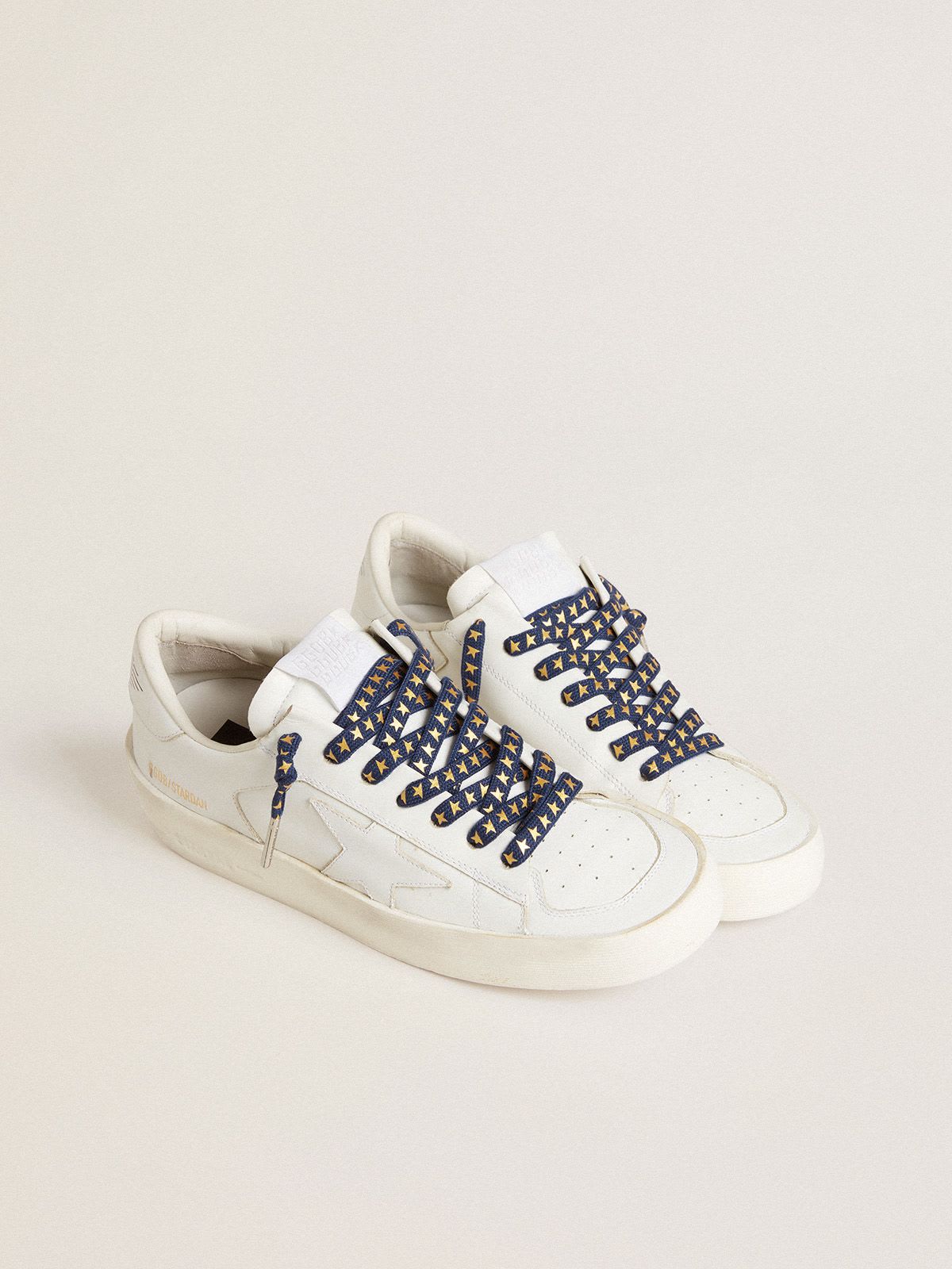 Navy-blue laces with contrasting gold stars