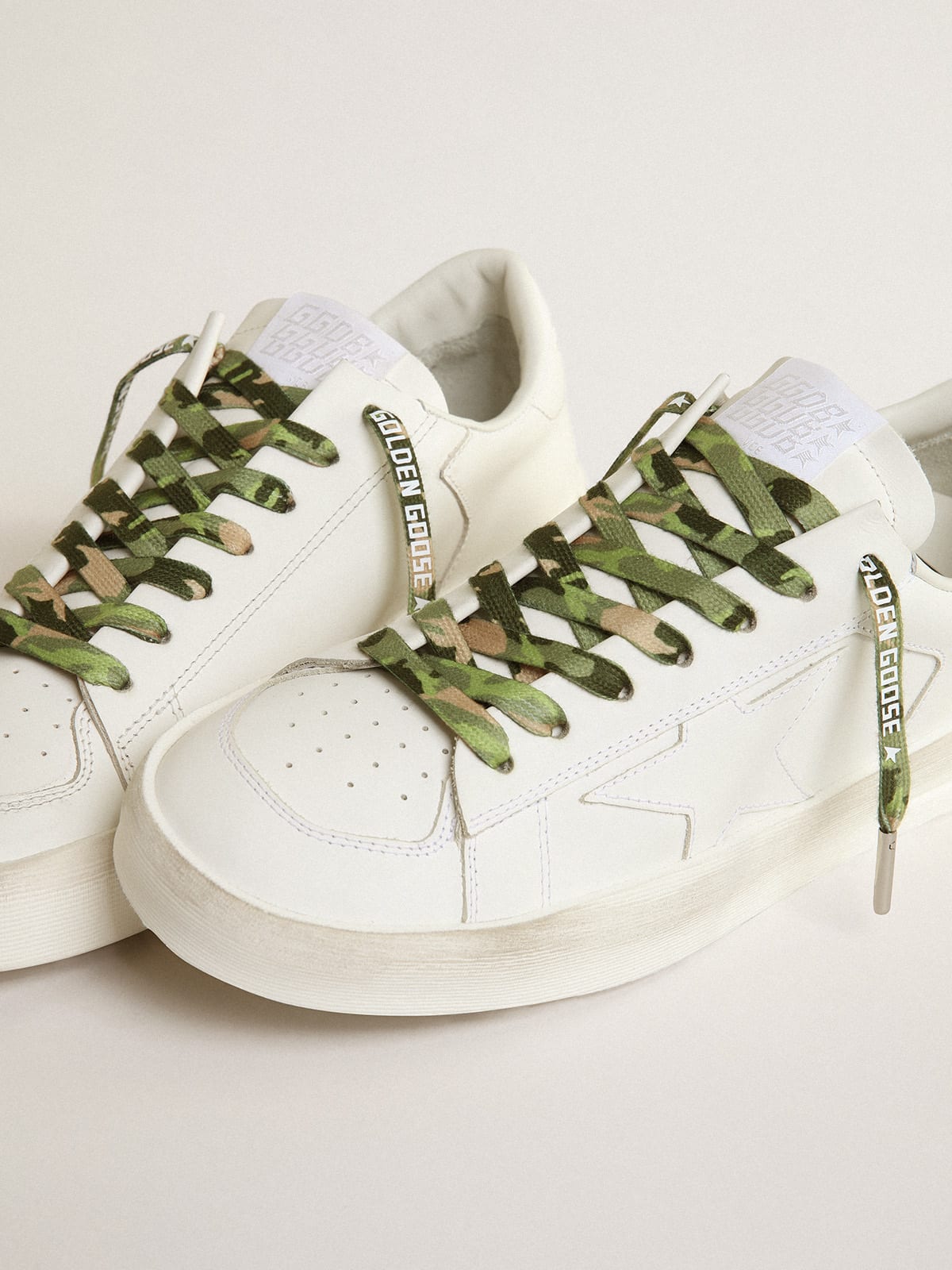 Golden Goose - Green camouflage laces with contrasting white logo in 