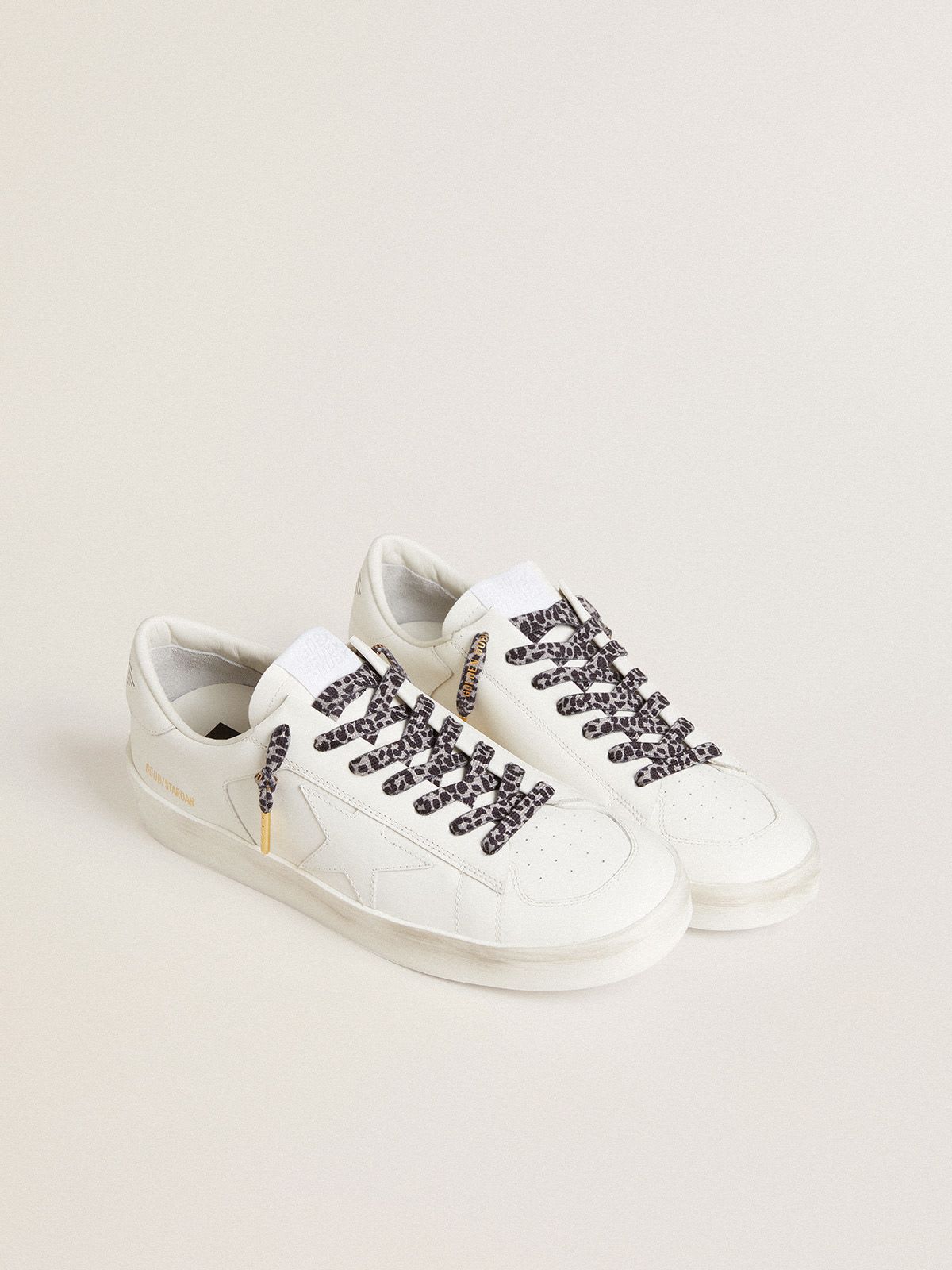 Golden Goose - Black and white animal-print laces with contrasting gold-colored logo in 