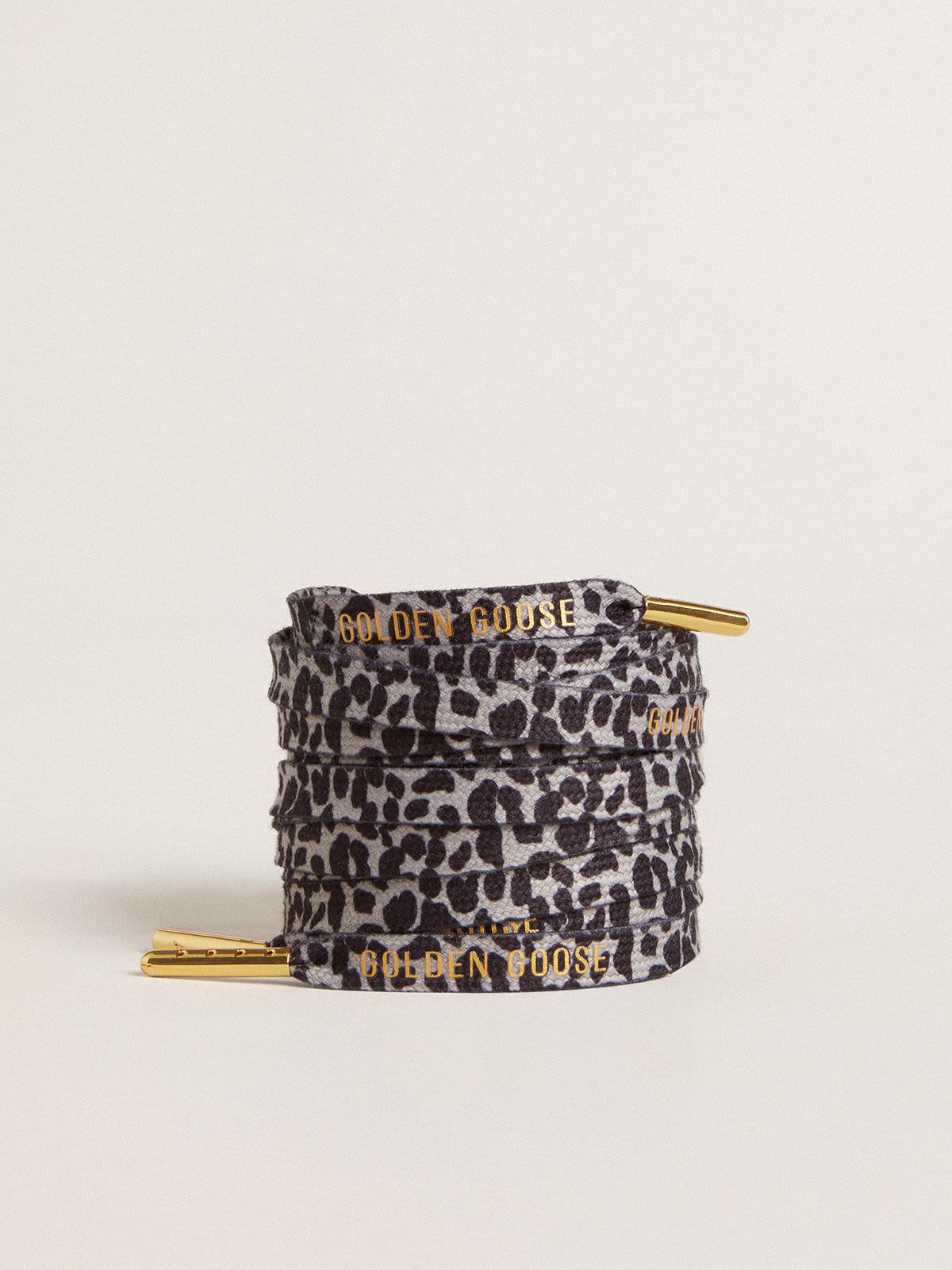 Golden Goose - Black and white animal-print laces with contrasting gold-colored logo in 