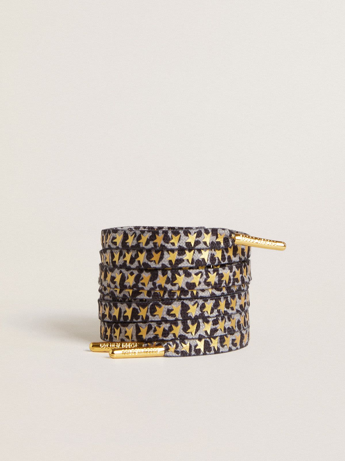 Golden Goose - Black and white animal-print laces with contrasting gold stars in 