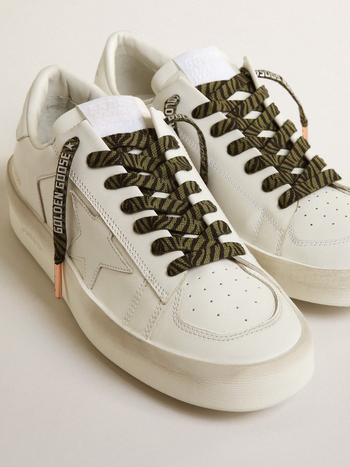 Golden Goose - Green and black zebra-print laces with contrasting silver-colored logo in 
