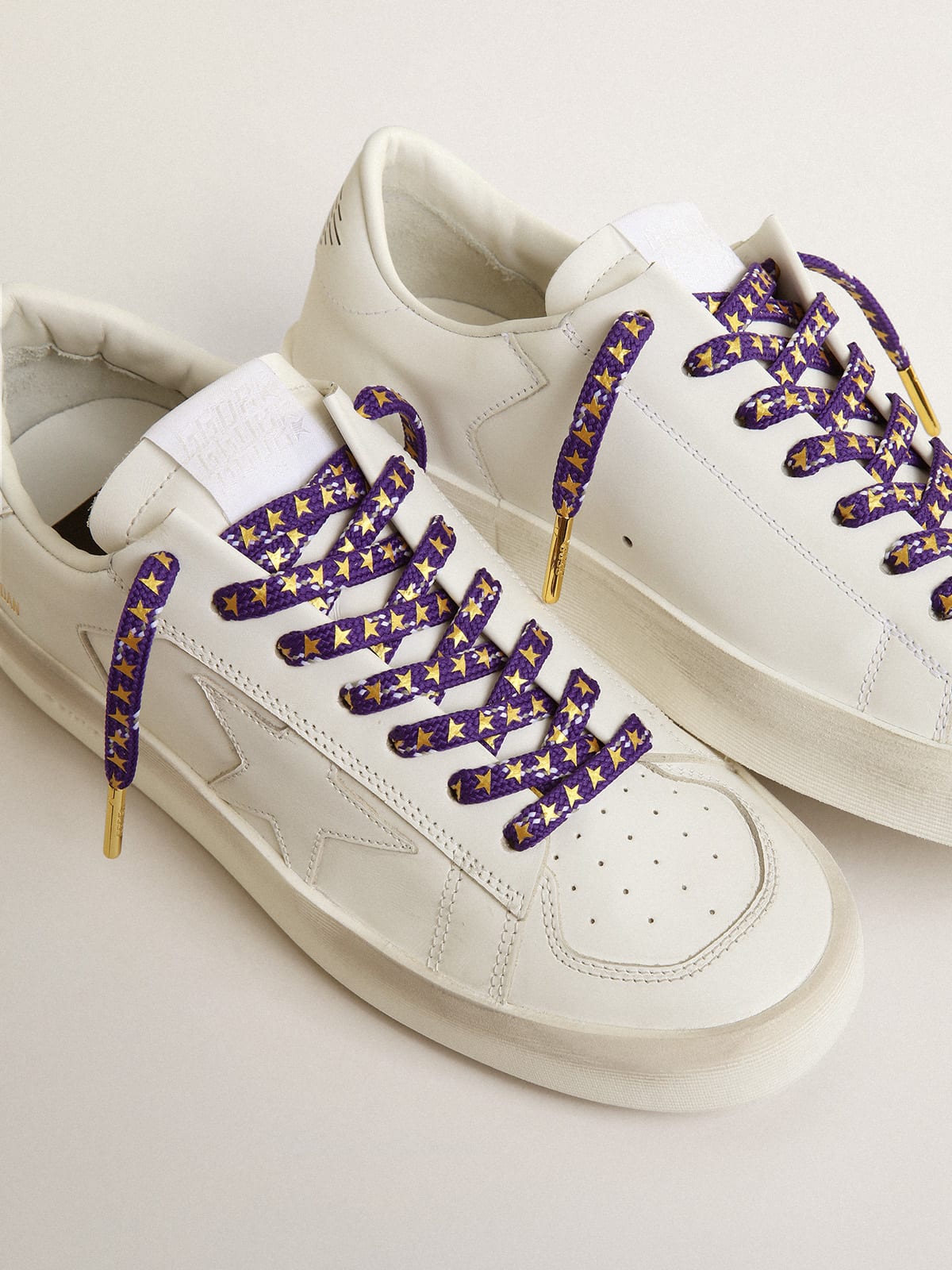 Golden Goose - Purple laces with decorations and contrasting gold stars in 