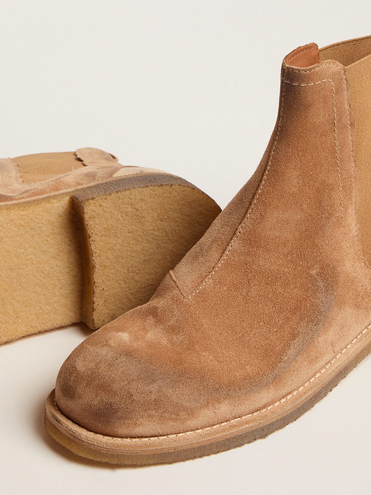 John Chelsea boots in caramel colored suede