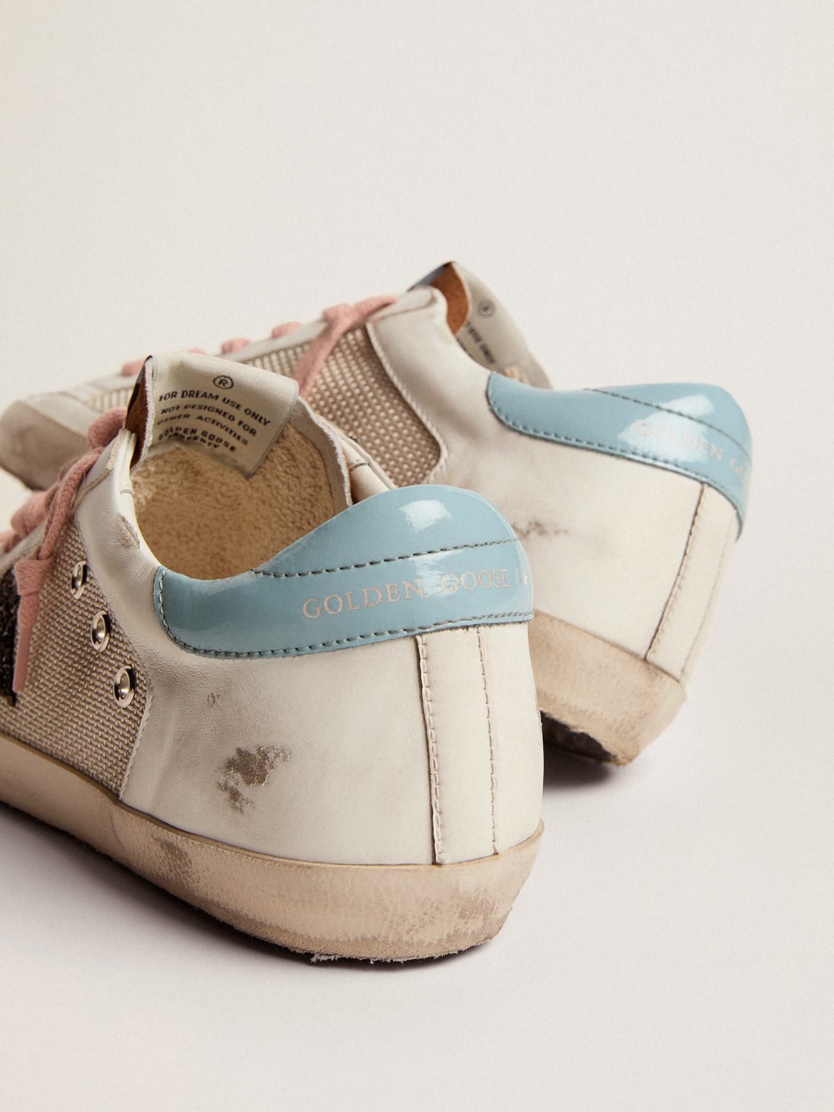 Golden Goose - Super-Star sneakers in light gray mesh and white leather with black glitter star in 