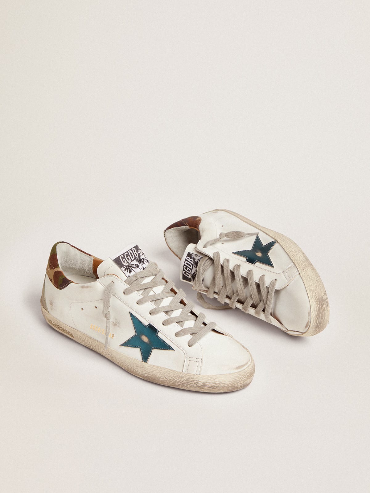 Golden Goose - Super-Star sneakers with petrol-blue metallic leather star and camouflage ripstop fabric heel tab in 