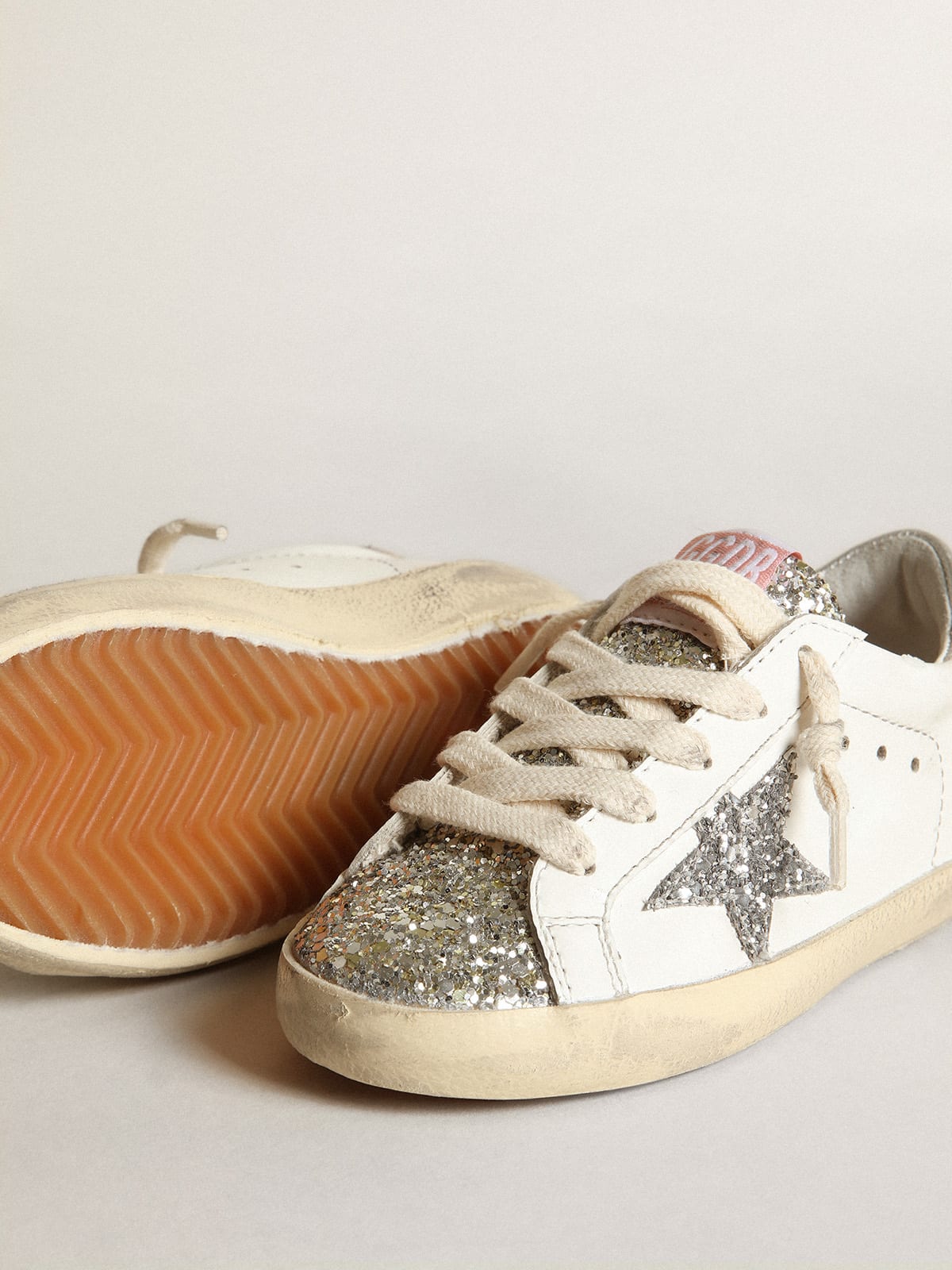 Golden Goose - Young Super-Star with silver glitter star and platinum tongue in 