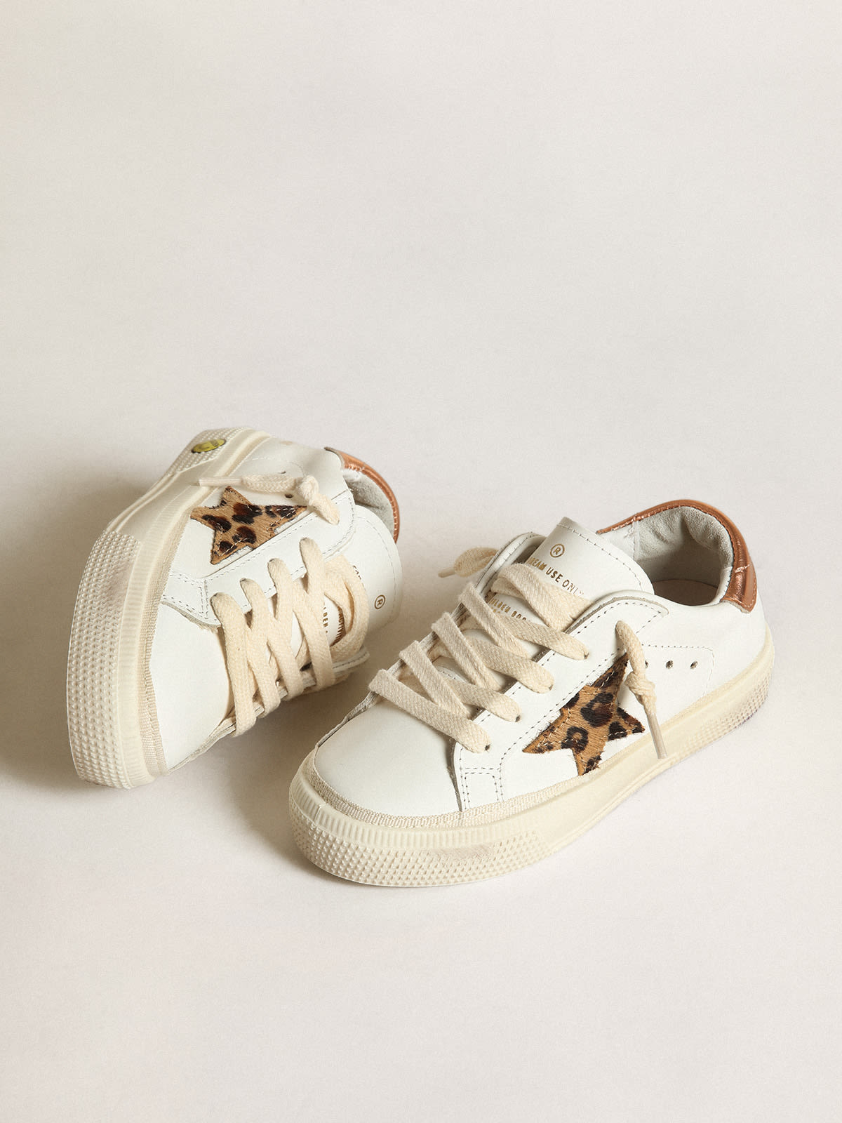 Golden Goose - Young May sneakers with leopard-print pony skin star and copper metallic leather heel tab    in 