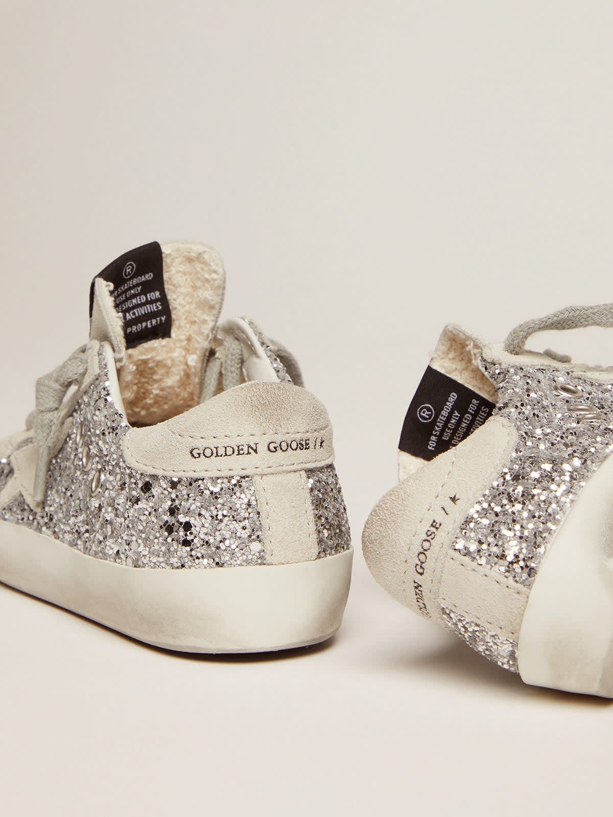 Golden Goose - Junior Super-Star with silver glitter and suede details in 