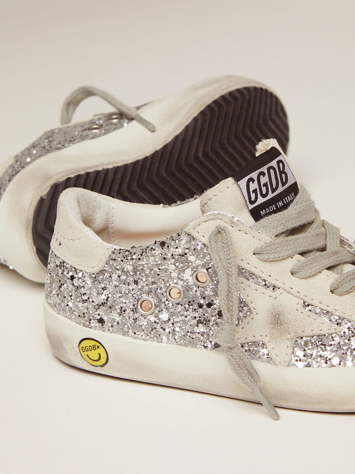 Golden Goose - Super-Star Junior à paillettes argentées et détails en daim in 