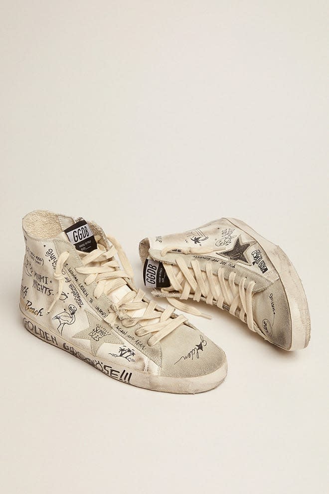 Golden Goose - Francy in nappa with ice-gray suede star and black lettering in 