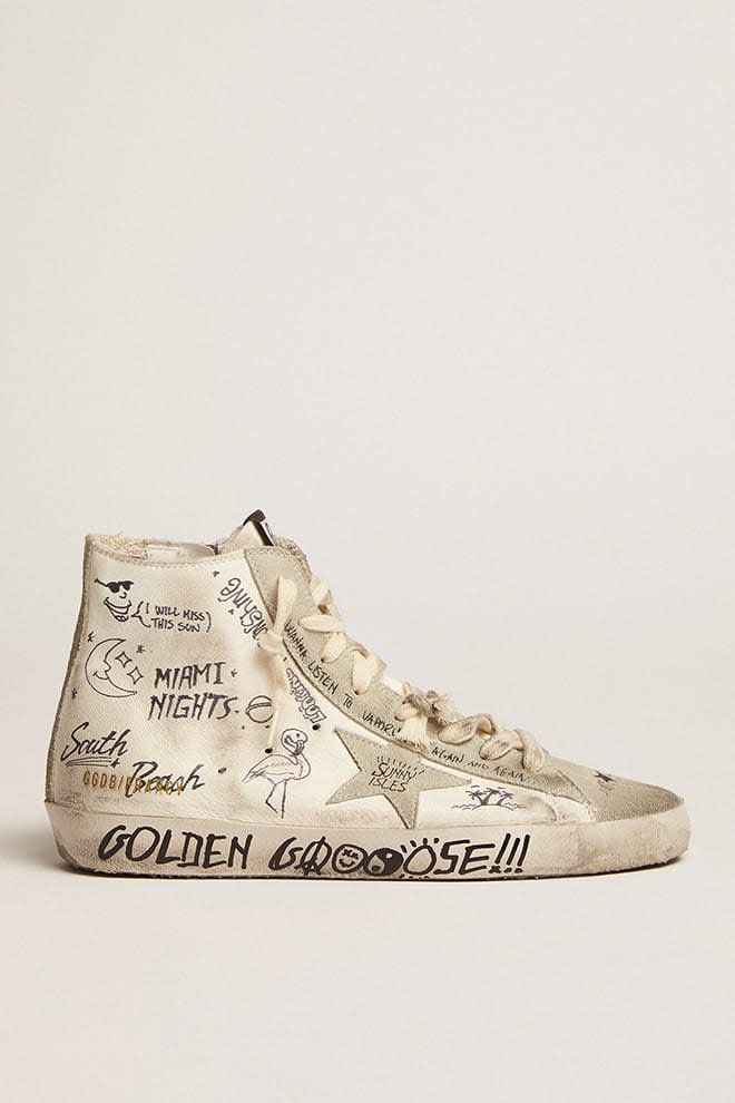 Golden Goose - Francy in nappa with ice-gray suede star and black lettering in 