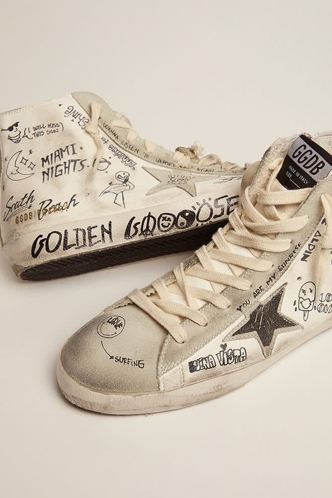 Golden Goose - Francy in nappa with ice-gray suede star and black lettering in 