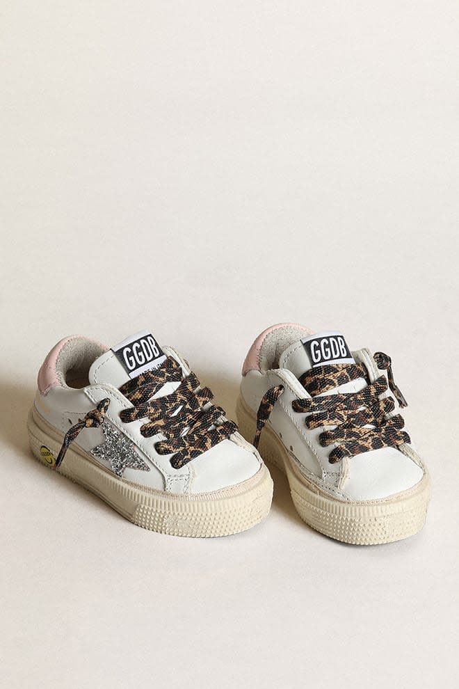 Golden Goose - May sneakers with silver glitter star and pink leather heel tab in 