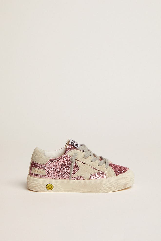 Golden Goose - May sneakers in pink glitter with star and heel tab in ice-gray suede in 