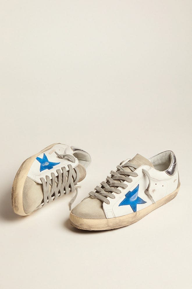 Super-Star with blue suede star and silver leather heel tab | Golden Goose