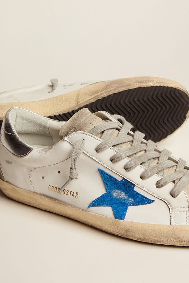 Super-Star with blue suede star and silver leather heel tab | Golden Goose