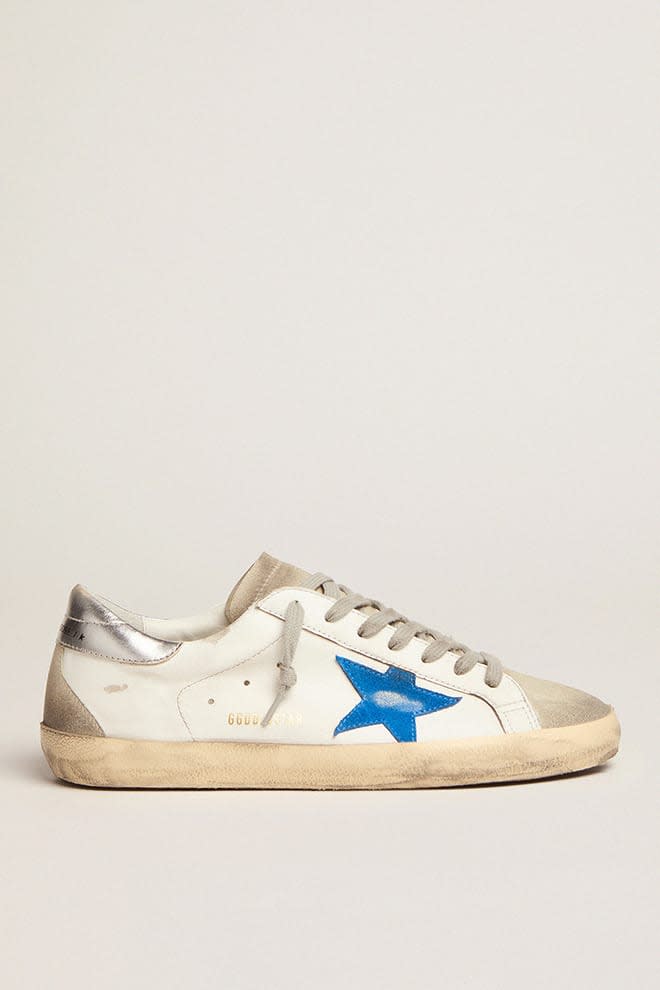 Golden goose superstar distressed clearance metallic leather and suede sneakers