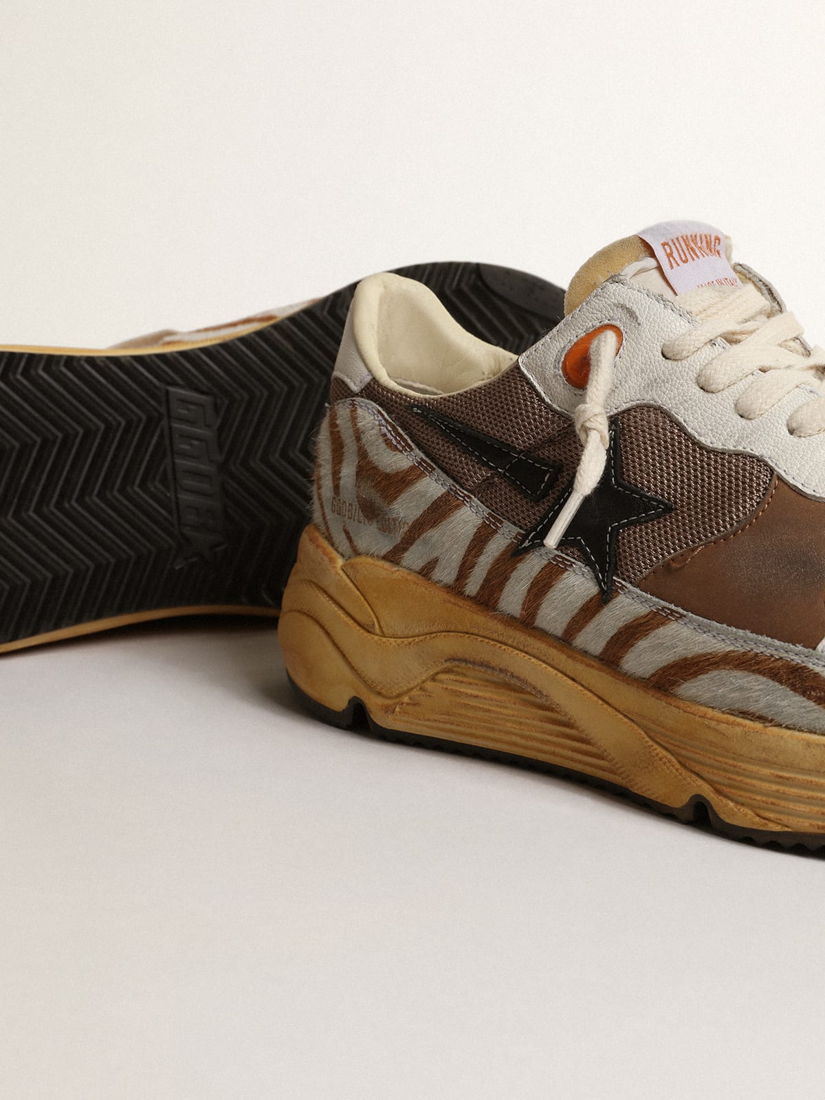 Golden Goose - Running Sole LAB uomo in tessuto marrone e cavallino in 