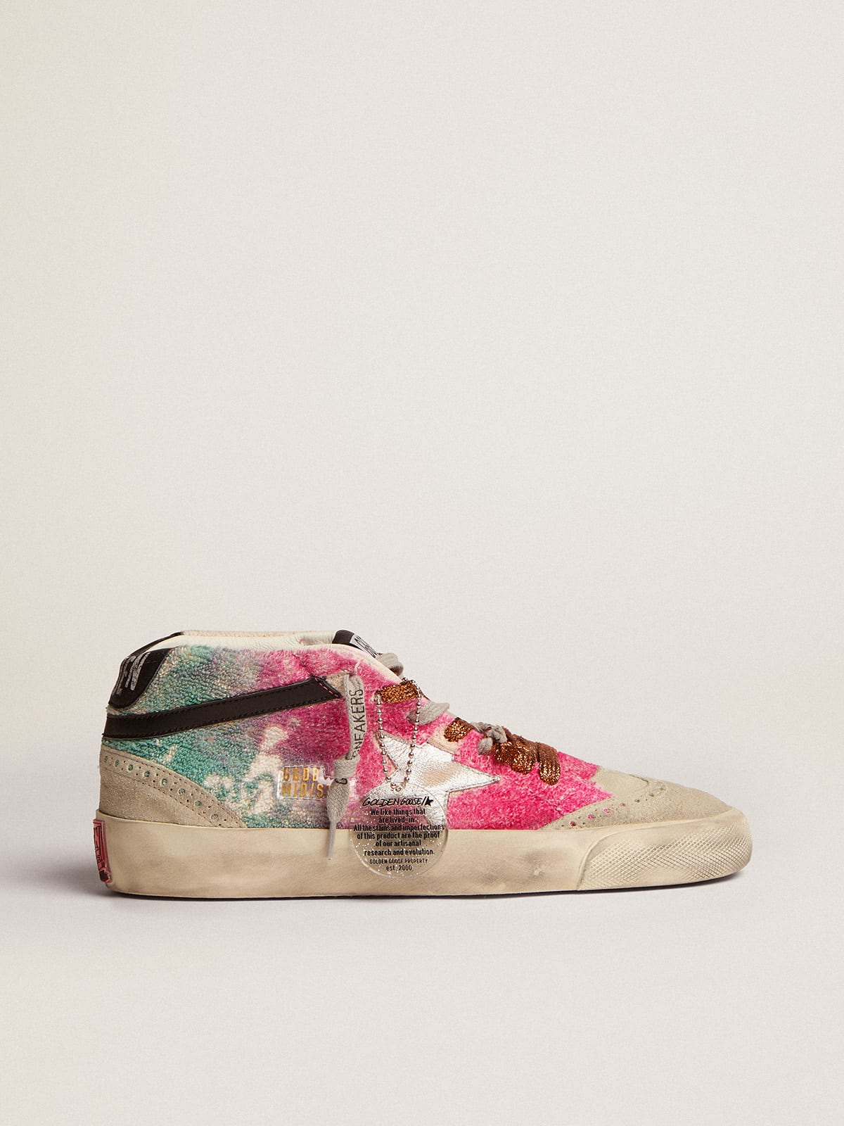 Golden Goose - Women’s Mid Star LAB in terry with silver laminated leather star in 